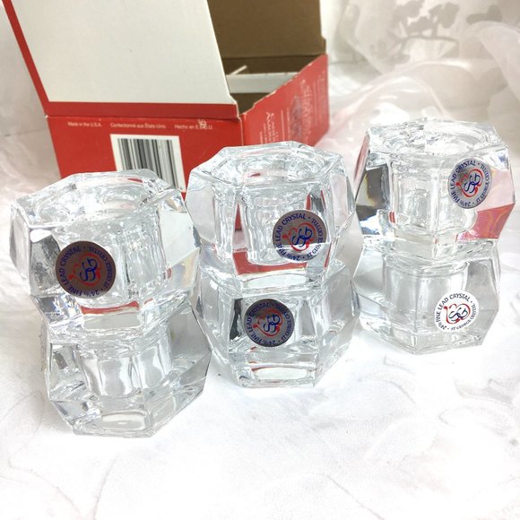 Vintage St George Lead Crystal Stackable Candlestick Holder 6 pc Set New In Box - Picture 7 of 9
